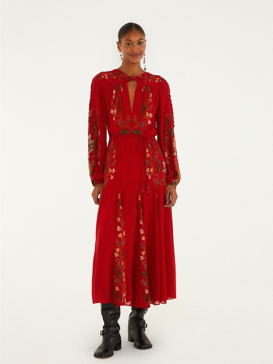 FARM Rio Dresses & Skirts - FARM Rio Red Embroidered Maxi Dress